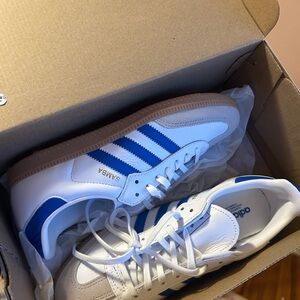 Adidas Samba White and Blue Leather Sneakers